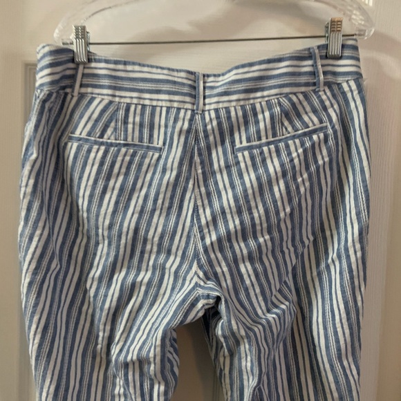 Loft Blue/White Striped Cropped Linen Blend Pants - Picture 8 of 8